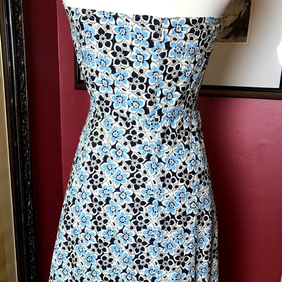 J Crew Blue/White/Black Summer Dress, Strapless - Picture 3 of 7
